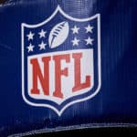A detailed view of the NFL crest logo is seen on a goal post pad in action during a NFL game between the Chicago Bears and the Minnesota Vikings on November 18, 2018 at Soldier Field, in Chicago, Illinois.