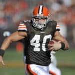 Cleveland Browns running back Peyton Hillis finds an opening during the Browns 24-23 win over the Carolina Panthers at Cleveland Browns Stadium in Cleveland, Ohio.