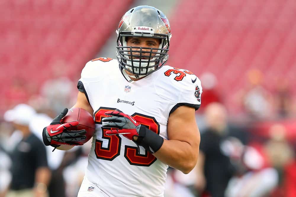 Peyton Hillis of the Buccaneers before the NFL pre-season game between the Washington Redskins and the Tampa Bay Buccaneers at Raymond James Stadium in Tampa, Florida.