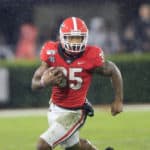 Brian Herrien (35) carries the ball during the SEC football game between the Georgia Bulldogs and the Kentucky Wildcats on October 19, 2019 at Sanford Stadium in Athens, Georgia.
