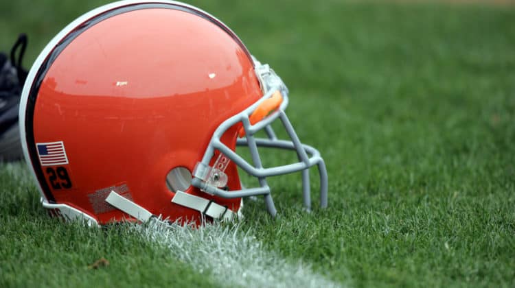 01 October 2006: Browns' helmet is sitting on the field before the game against the Raiders at McAfee Coliseum in Oakland, California. Cleveland Browns defeated Oakland Raiders, 24-21.