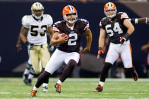 24 October 2010; Cleveland Browns at the New Orleans Saints; Cleveland Browns punter Reggie Hodges (2) rushes for a big gain following a fake punt; The Browns led 20-3 at half time; New Orleans, Louisiana