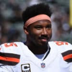 Cleveland Browns Defensive End Myles Garrett (95) during the NFL football game between the Cleveland Browns and the Oakland Raiders on September 30, 2018, at the Oakland Alameda Coliseum in Oakland, CA .