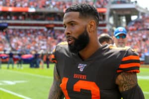 Cleveland Browns wide receiver Odell Beckham Jr. (13) on the field prior to the National Football League game between the Tennessee Titans and Cleveland Browns on September 8, 2019, at FirstEnergy Stadium in Cleveland, OH.