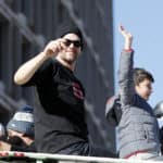 New England Patriots quarterback Tom Brady (12) during the New England Patriots Super Bowl Victory Parade on February 5. 2019, through the streets of Boston, Massachusetts.