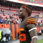 Cleveland Browns tight end David Njoku (85) leaves the field following the National Football League game between the Cincinnati Bengals and Cleveland Browns on December 8, 2019, at FirstEnergy Stadium in Cleveland, OH.