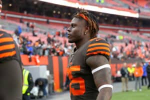 Cleveland Browns tight end David Njoku (85) leaves the field following the National Football League game between the Cincinnati Bengals and Cleveland Browns on December 8, 2019, at FirstEnergy Stadium in Cleveland, OH.