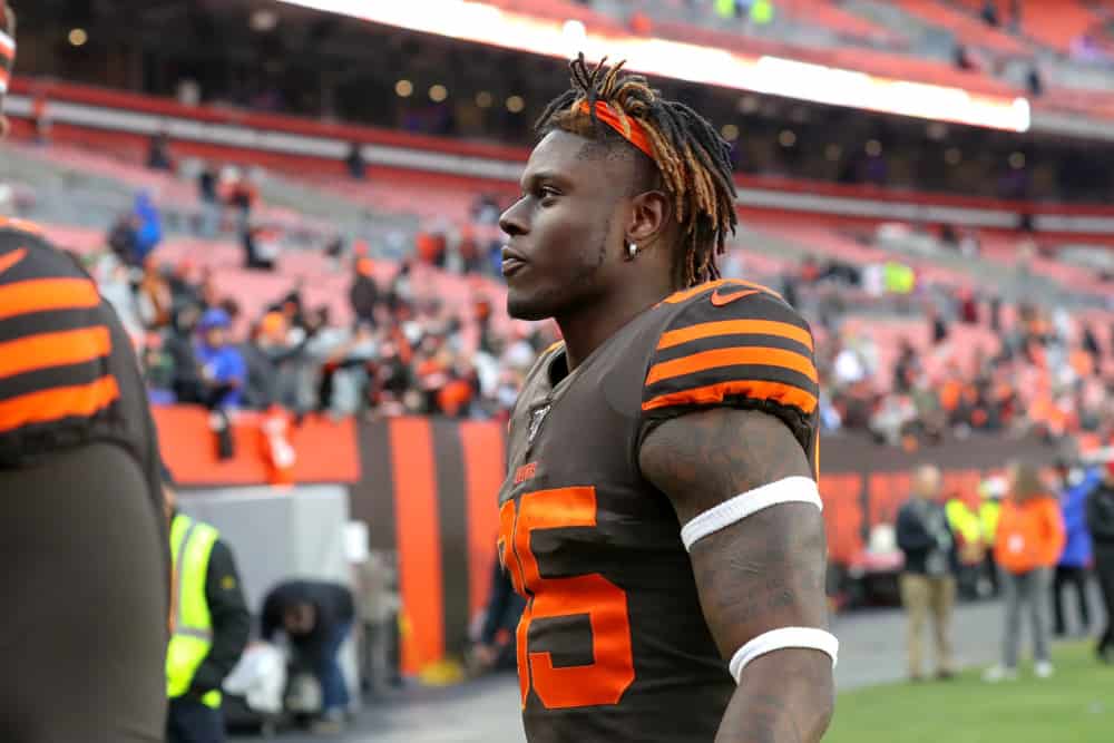 Cleveland Browns tight end David Njoku (85) leaves the field following the National Football League game between the Cincinnati Bengals and Cleveland Browns on December 8, 2019, at FirstEnergy Stadium in Cleveland, OH.