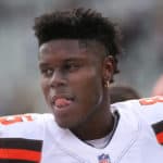 Cleveland Browns tight end David Njoku (85) warms up before the game against the Cleveland Browns and the Cincinnati Bengals on November 25th 2018, at Paul Brown Stadium in Cincinnati, OH.