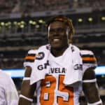 Cleveland Browns tight end David Njoku (85) during the NFL regular season football game against the New York Jets on Monday, September 16, 2019 at MetLife Stadium in East Rutherford, NJ.