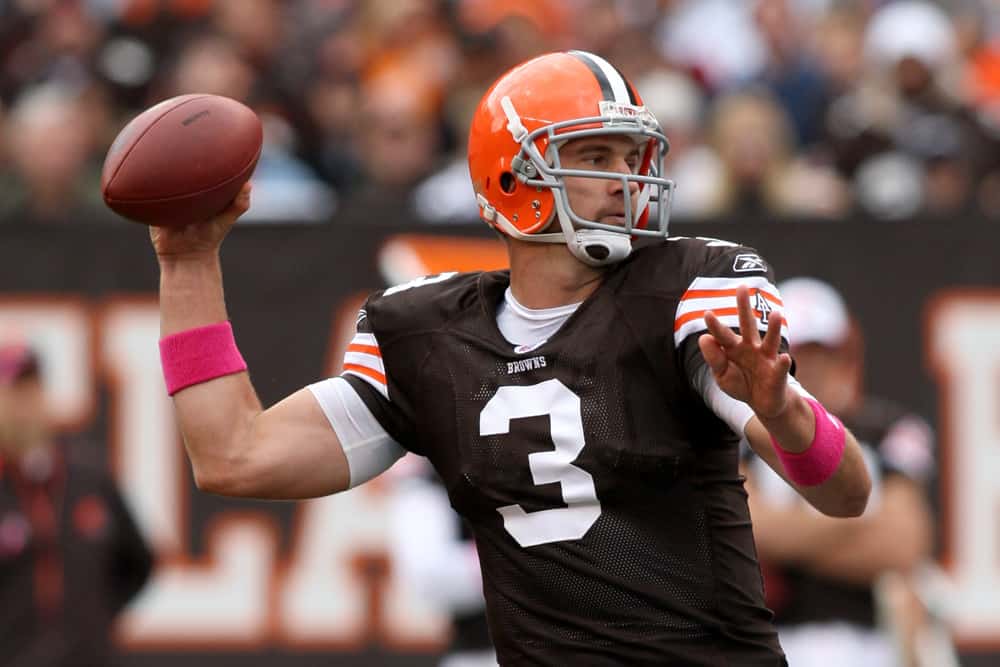 04 OCT 2009: Cleveland Browns quarterback Derek Anderson throws during the Browns game against the Cincinnati Bengals in Cleveland Ohio October 4, 2009.