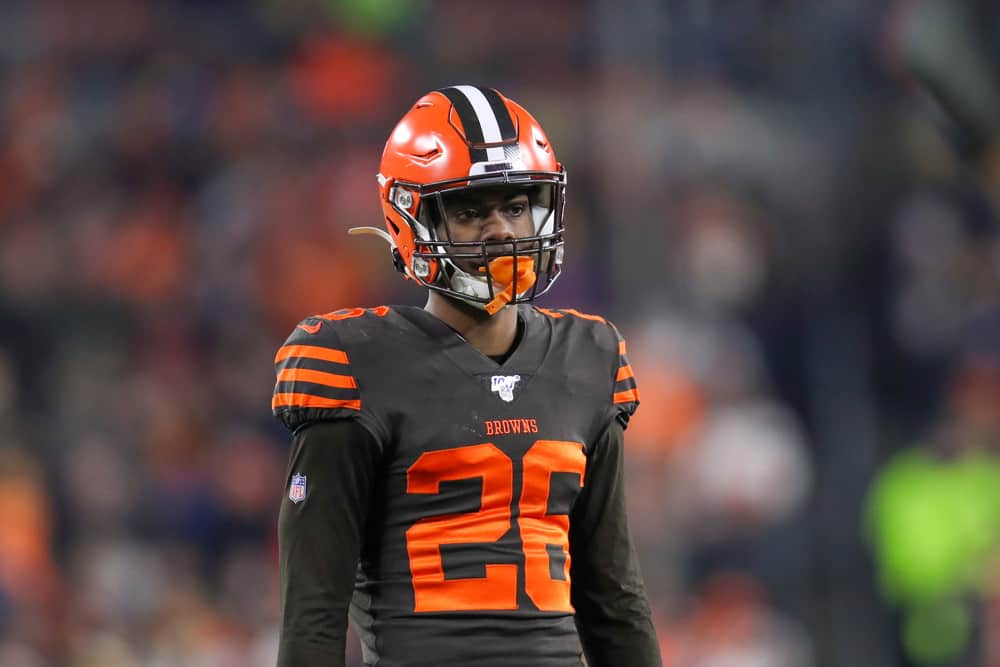 Cleveland Browns cornerback Greedy Williams (26) on the field during the third quarter of the National Football League game between the Pittsburgh Steelers and Cleveland Browns on November 14, 2019, at FirstEnergy Stadium in Cleveland, OH.