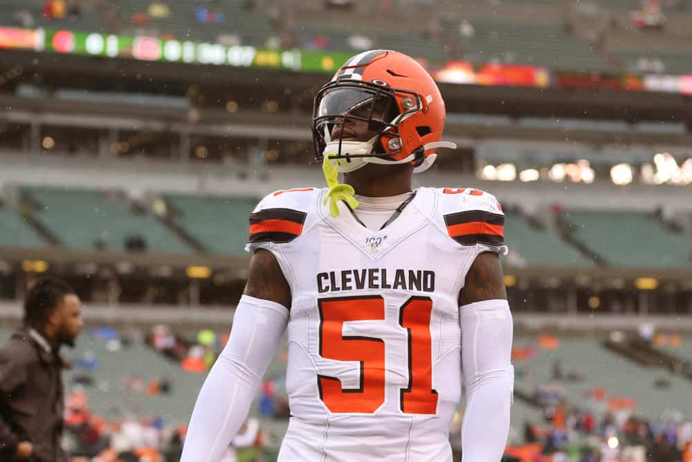 Cleveland Browns linebacker Mack Wilson (51) looks at the scoreboard before the game against the Cleveland Browns and the Cincinnati Bengals on December 29th 2019, at Paul Brown Stadium in Cincinnati, OH.