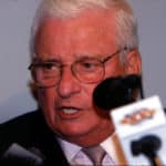 Owner Art Modell of the Baltimore Ravens answers questions at the Super Bowl XXXV post game press conference at Raymond James Stadium in Tampa, Florida. The Ravens defeated the Giants 34-7.