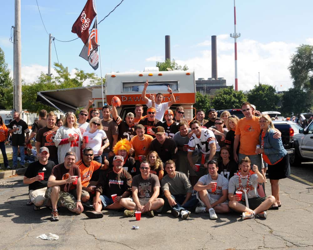 A Tailgate party at Cleveland Browns Stadium in an NFL game won by the Dallas Cowboys, 28 - 10, over the hometown Cleveland Browns.