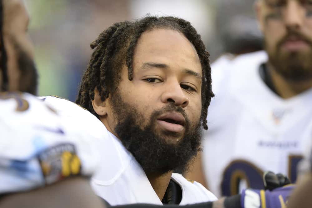 Baltimore Ravens free safety Earl Thomas (29) makes his way around the Ravens bench congratulating teammates at the end of an NFL game between the Baltimore Ravens and the Seattle Seahawks on October 20, 2019, at Century Link Field in Seattle, WA. Baltimore won the game 30-16. 