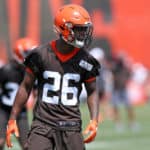 Cleveland Browns cornerback Greedy Williams (26) participates in drills during the Cleveland Browns Training Camp on July 25, 2019, at the at the Cleveland Browns Training Facility in Berea, Ohio.