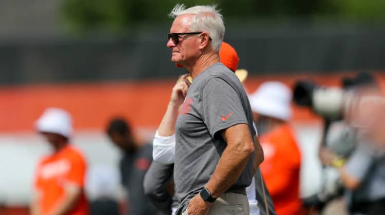 Cleveland Browns owner Jimmy Haslam looks on during drills during the Cleveland Browns Training Camp on July 28, 2019, at the at the Cleveland Browns Training Facility in Berea, Ohio.