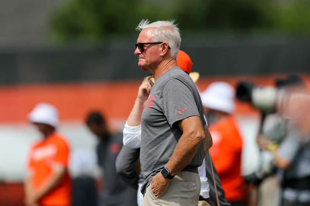 Cleveland Browns owner Jimmy Haslam looks on during drills during the Cleveland Browns Training Camp on July 28, 2019, at the at the Cleveland Browns Training Facility in Berea, Ohio.