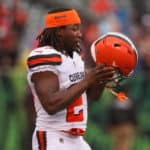 Cleveland Browns running back Kareem Hunt (27) warms up before the game against the Cleveland Browns and the Cincinnati Bengals on December 29, 2019, at Paul Brown Stadium in Cincinnati, OH.