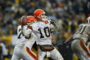 Kelly Holcomb of the Cleveland Browns during the Browns 36-33 loss to the Pittsburgh Steelers in the AFC Playoffs at Heinz Field in Pittsburgh, PA.