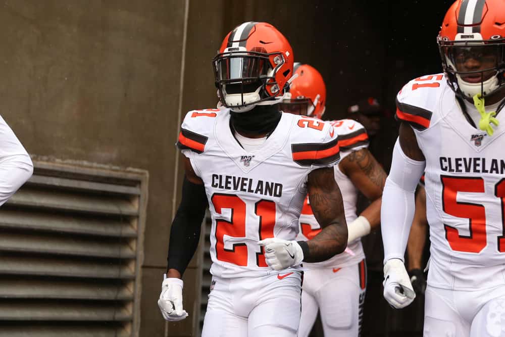 Cleveland Browns cornerback Denzel Ward (21) runs onto the field before the game against the Cleveland Browns and the Cincinnati Bengals on December 29th 2019, at Paul Brown Stadium in Cincinnati, OH.