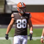 Cleveland Browns tight end Harrison Bryant (88) during drills during the Cleveland Browns Training Camp on August 30, 2020, at FirstEnergy Stadium in Cleveland, OH.