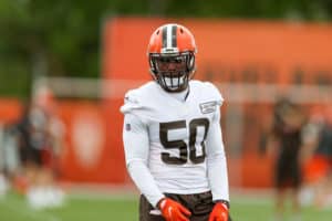 Cleveland Browns linebacker Jacob Phillips (50) participates in drills during the Cleveland Browns Training Camp on August 29, 2020, at the at the Cleveland Browns Training Facility in Berea, Ohio.