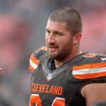 Cleveland Browns center JC Tretter (64) on the sideline during the fourth quarter of the National Football League game between the Kansas City Chiefs and Cleveland Browns on November 4, 2018, at FirstEnergy Stadium in Cleveland, OH.