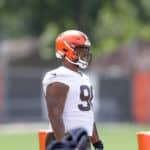 Cleveland Browns defensive tackle Jordan Elliott (90) on the field during the Cleveland Browns Training Camp on August 29, 2020, at the at the Cleveland Browns Training Facility in Berea, Ohio.