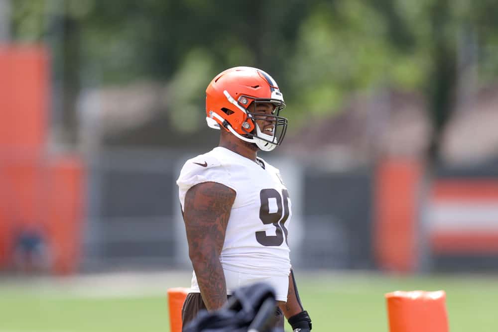 Cleveland Browns defensive tackle Jordan Elliott (90) on the field during the Cleveland Browns Training Camp on August 29, 2020, at the at the Cleveland Browns Training Facility in Berea, Ohio.