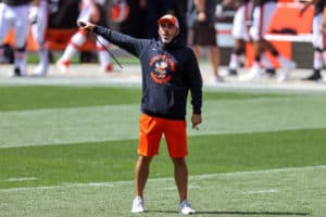 Cleveland Browns head coach Kevin Stefanski on the field during drills during the Cleveland Browns Training Camp on August 30, 2020, at FirstEnergy Stadium in Cleveland, OH.