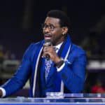 Sportscaster Michael Irvin on the set of NFL Network’s Thursday Night Football broadcast after an NFL regular season game between the Washington Redskins and Minnesota Vikings on Thursday, Oct. 24, 2019 in Minneapolis. The Vikings won, 19-9.