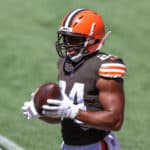 Cleveland Browns running back Nick Chubb (24) participates in drills during the Cleveland Browns Training Camp on August 30, 2020, at FirstEnergy Stadium in Cleveland, OH.