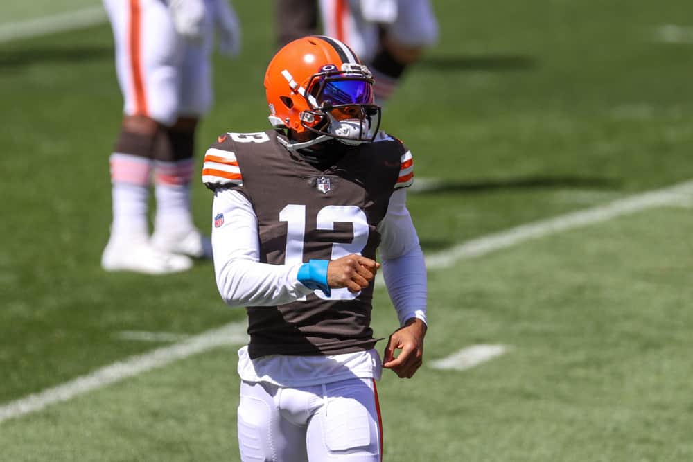 Cleveland Browns wide receiver Odell Beckham Jr. (13) participates in drills during the Cleveland Browns Training Camp on August 30, 2020, at FirstEnergy Stadium in Cleveland, OH.