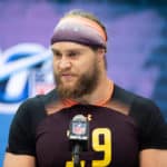 USC edge rusher Porter Gustin answers questions from the media during the NFL Scouting Combine on March 2, 2019 at the Indiana Convention Center in Indianapolis, IN.