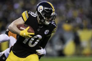 Pittsburgh Steelers wide receiver Ryan Switzer (10) fights for extra yards on a punt return during the NFL football game between the Cincinnati Bengals and the Pittsburgh Steelers on December 30, 2018 at Heinz Field in Pittsburgh, PA.