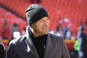 CBS broadcaster Tony Romo before the AFC Championship game between the Tennessee Titans and Kansas City Chiefs on January 19, 2020 at Arrowhead Stadium in Kansas City, MO.