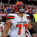 Cleveland Browns offensive guard Wyatt Teller (77) looks on before the NFL football game between the Cleveland Browns and the Arizona Cardinals on December 15, 2019 at State Farm Stadium in Glendale, Arizona.