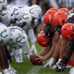 The Indianapolis Colts and Cleveland Browns joint training camp practice on August 14, 2019 at the Grand Park Sports Campus in Westfield, IN.
