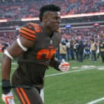 Cleveland Browns tight end David Njoku (85) on the field following the National Football League game between the Cincinnati Bengals and Cleveland Browns on December 23, 2018, at FirstEnergy Stadium in Cleveland, OH.