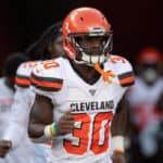 Cleveland Browns running back D'Ernest Johnson (30) enters the field prior to the first half of an NFL preseason game between the Cleveland Browns and the Tampa Bay Bucs on August 23, 2019, at Raymond James Stadium in Tampa, FL.