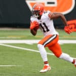 Cleveland Browns wide receiver Donovan Peoples-Jones (11) carries the ball during the game against the Cleveland Browns and the Cincinnati Bengals on October 25, 2020, at Paul Brown Stadium in Cincinnati, OH.