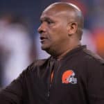 Cleveland Browns head coach Hue Jackson before the NFL game between the Cleveland Browns and Indianapolis Colts on September 24, 2017, at Lucas Oil Stadium in Indianapolis, IN.