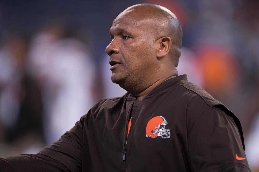 Cleveland Browns head coach Hue Jackson before the NFL game between the Cleveland Browns and Indianapolis Colts on September 24, 2017, at Lucas Oil Stadium in Indianapolis, IN.