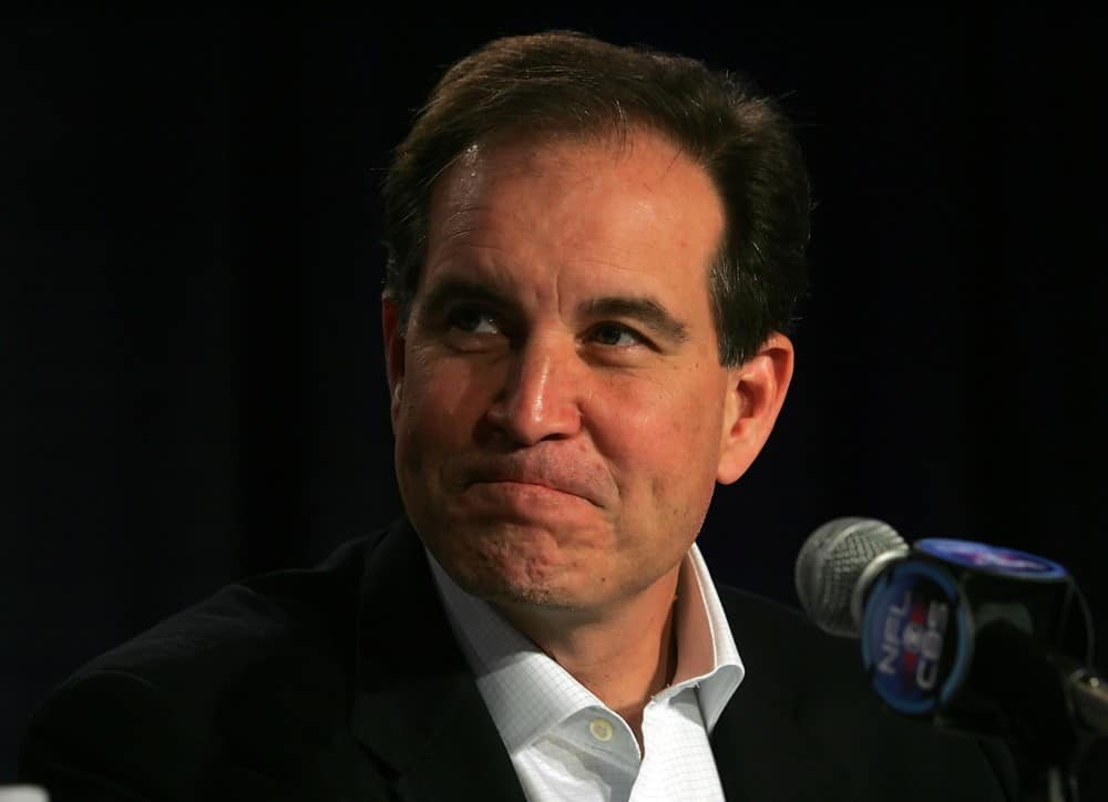 02 FEB 2010: Jim Nantz speaks to the media during the CBS Press Conference for Super Bowl XLIV at Super Bowl Media Center in Fort Lauderdale, FL.