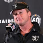 Oakland Raiders Head Coach Jon Gruden talks to media at post game press conference of an NFL game between the Oakland Raiders and the Los Angeles Chargers on December 22, 2019, at Dignity Health Sports Park in Los Angeles, CA.