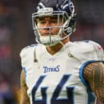 Tennessee Titans outside linebacker Kamalei Correa (44) warms up before the football game between the Tennessee Titans and Houston Texans at NRG Stadium on December 29, 2019 in Houston, TX.