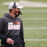 Cleveland Browns head coach Kevin Stefanski watches from the sideline during the game against the Cleveland Browns and the Cincinnati Bengals on October 25, 2020, at Paul Brown Stadium in Cincinnati, OH.