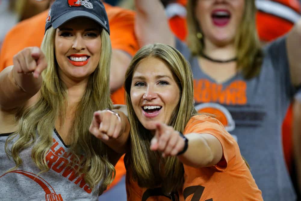 Cleveland Browns fans in the stands during the second quarter of the the National Football League game between the Los Angeles Rams and Cleveland Browns on September 22, 2019, at FirstEnergy Stadium in Cleveland, OH.